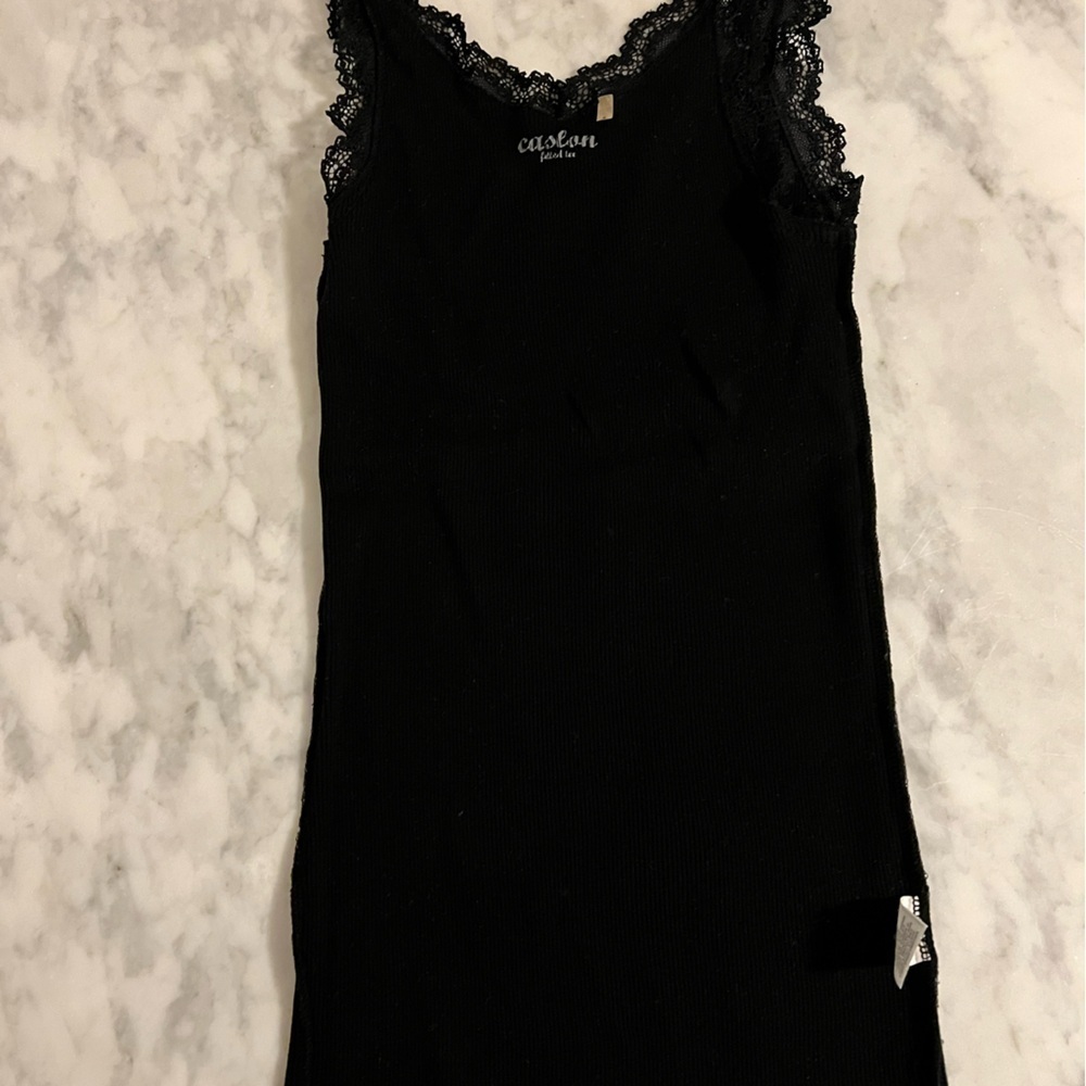 EUC Caslon 100% cotton rib knit tank lace trim tank top lettuce edge hem sz S - Picture 9 of 9